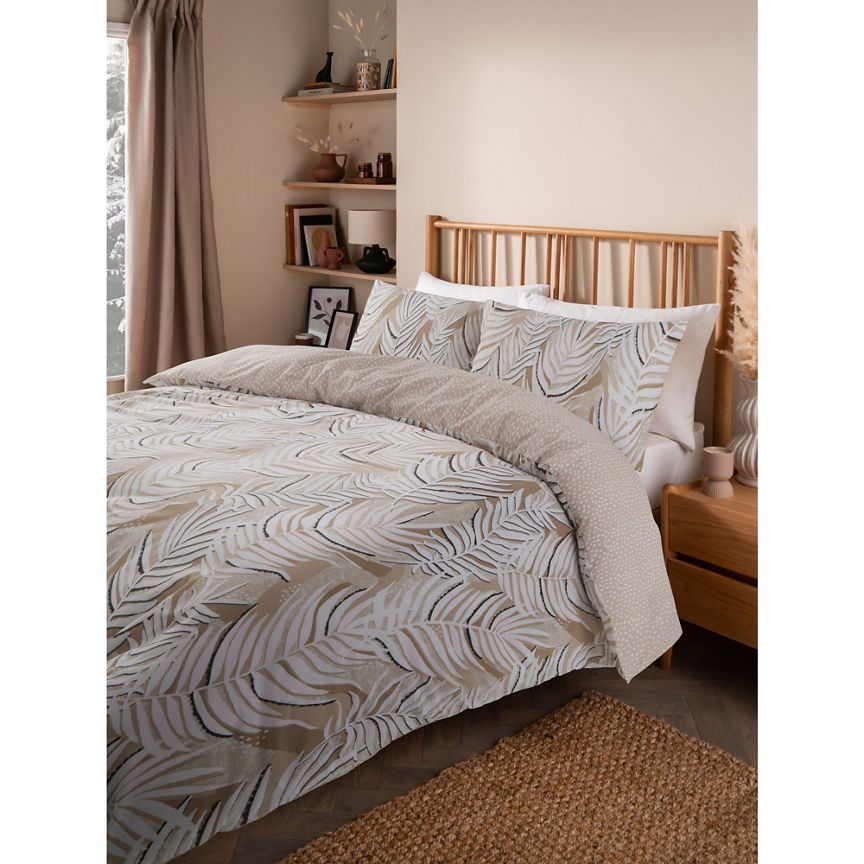 George Home Beige Zebra Leaf Reversible Duvet Set -Single GOODS ASDA   