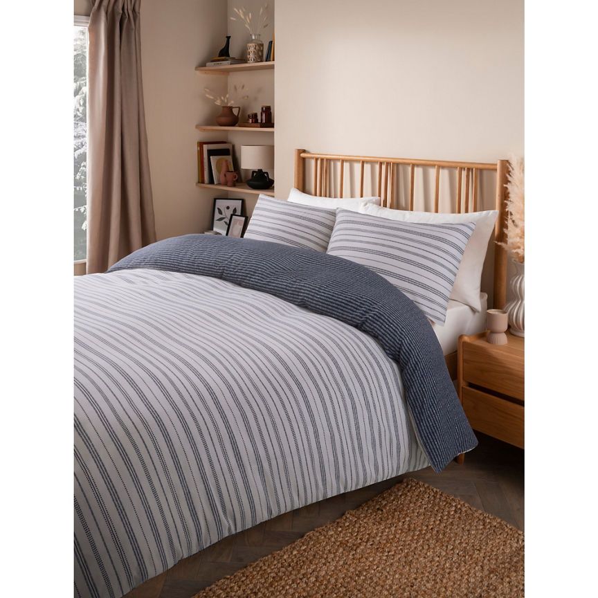 George Home Blue & White Mark Making Stripe Reversible Duvet Set -Single GOODS ASDA   