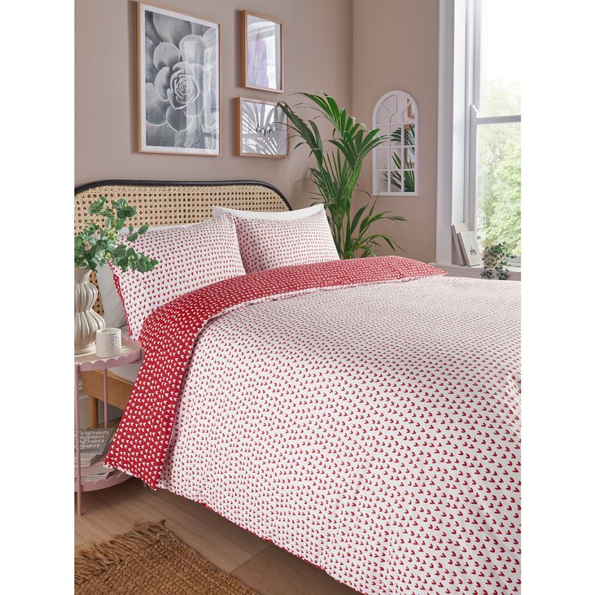 George Home Red & White Love Hearts Reversible Duvet Set - Double