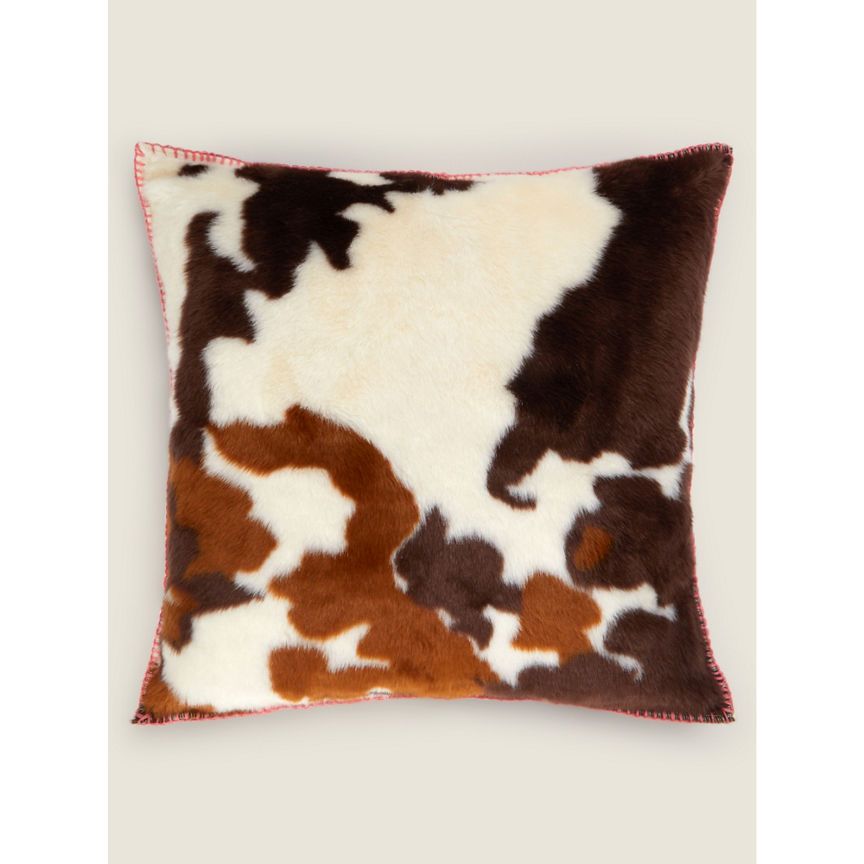 George Home Brown Cow Print Faux Fur Cushion GOODS ASDA   