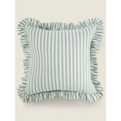 George Home cotton stripe ruffle trim cushion 45x45 cm, UK version
