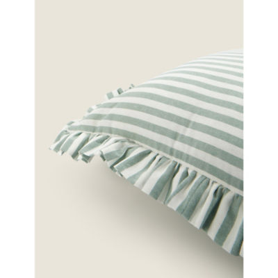 George Home cotton stripe ruffle trim cushion 45x45 cm, UK version