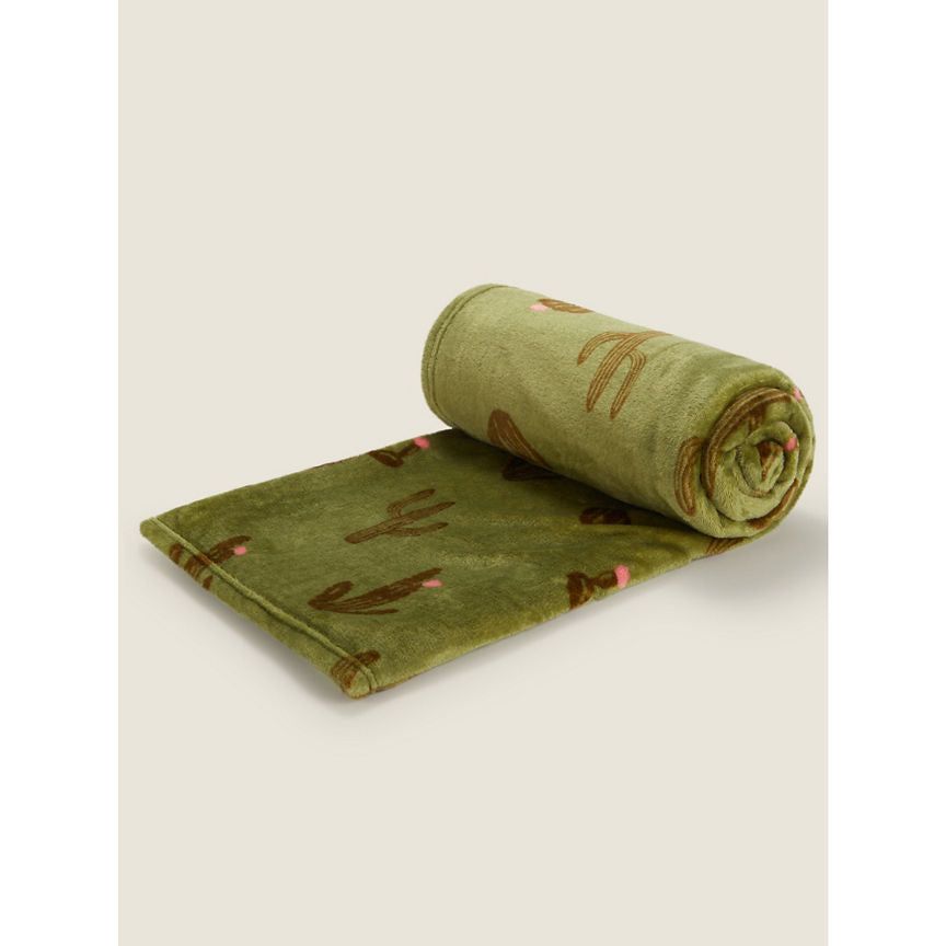 George Home Green Cactus Super-Soft Throw GOODS ASDA   