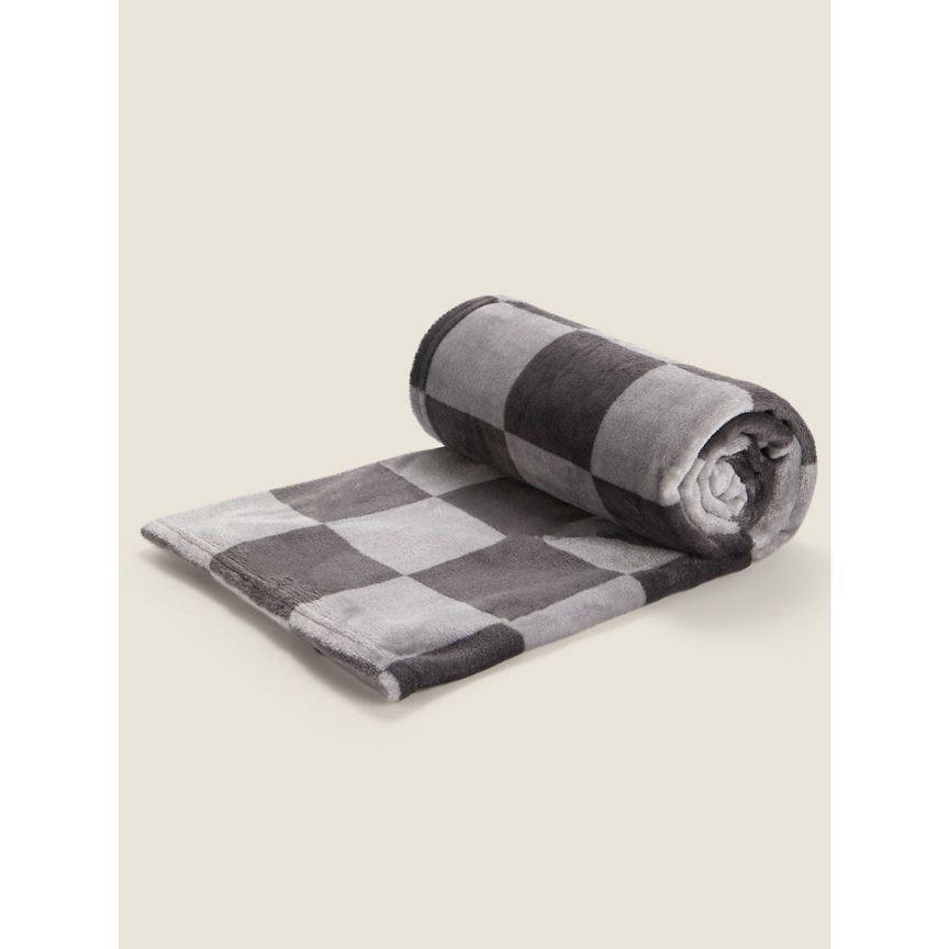 George Home Grey Checkerboard Super-Soft Throw