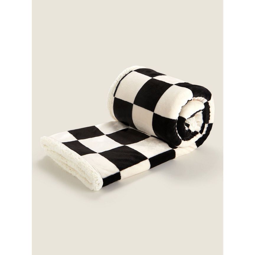 George Home Monochrome Checkerboard Sherpa Throw GOODS ASDA   