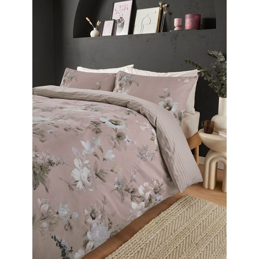 George Home Pink Faded Floral Reversible Duvet Set -King