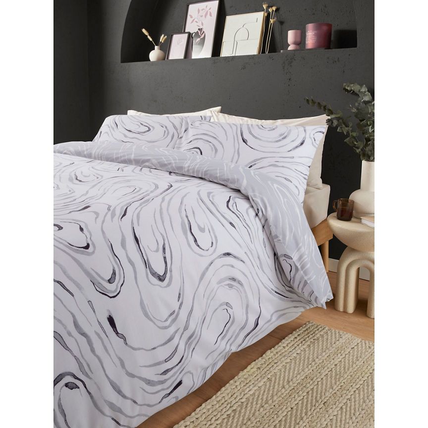 George Home Black & White Painted Marble Reversible Duvet Set - Single GOODS ASDA   