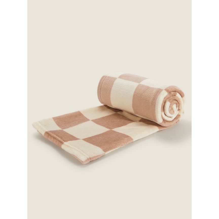 George Home Natural Checkerboard Super-Soft Throw GOODS ASDA   