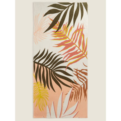 George Home green pink leaf beach towel 71x152cm - British product