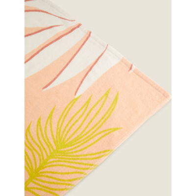 George Home green pink leaf beach towel 71x152cm - British product