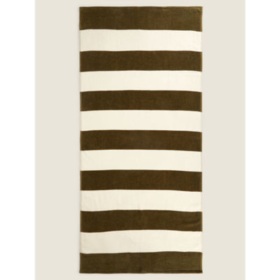 George Home olive horizontal stripe beach towel 71x152cm, UK version