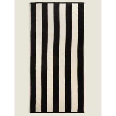 George Home black and cream stripe cotton beach towel 79x152 cm (British brand)