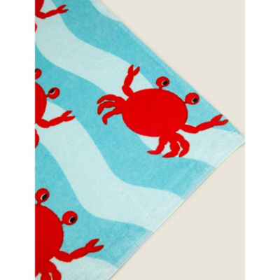 George Home light blue crab print cotton beach towel 71 x 152 cm (British brand)