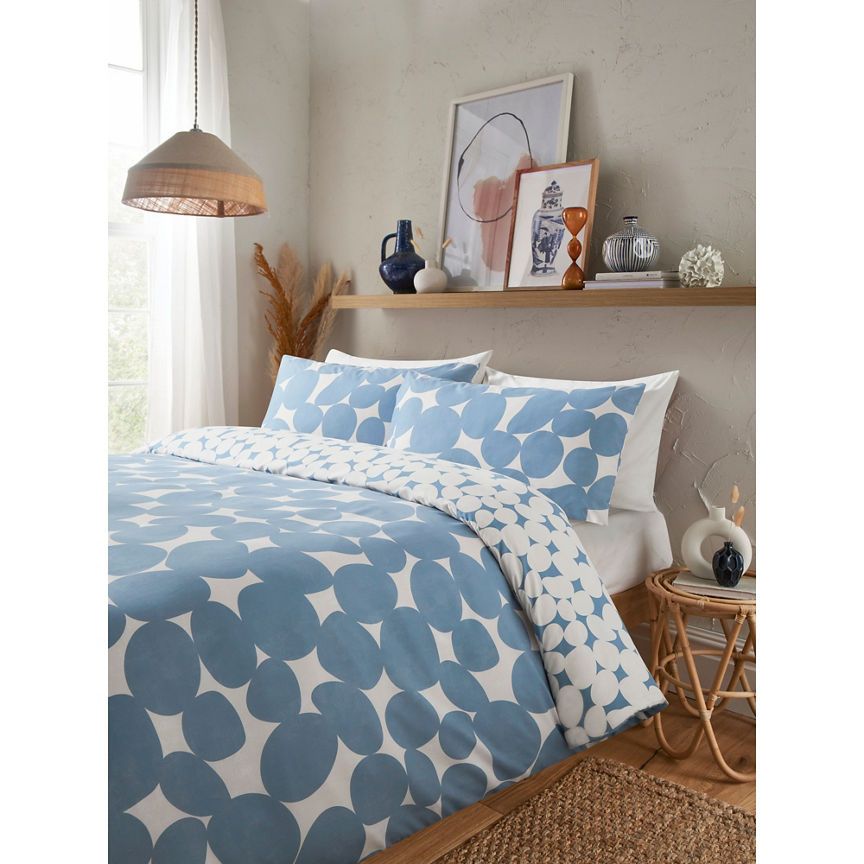 George Home Blue Pebbles Riviera Reversible Duvet Set - Single