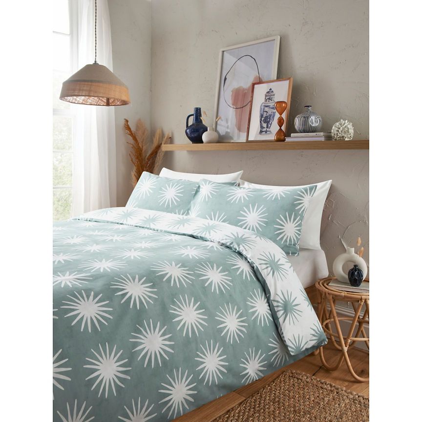 George Home Green Sun Icon Riviera TENCEL™ Reversible Duvet Set - Double GOODS ASDA   