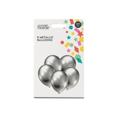 George Home Silver Metallic Foil Balloons 8pk