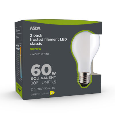 ASDA LED filament bulb 60W equivalent 2 pack (British brand)
