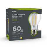 ASDA clear filament dimmable bulb 2 pack 60W, UK version