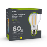 ASDA clear filament dimmable bulb 2 pack 60W, UK version