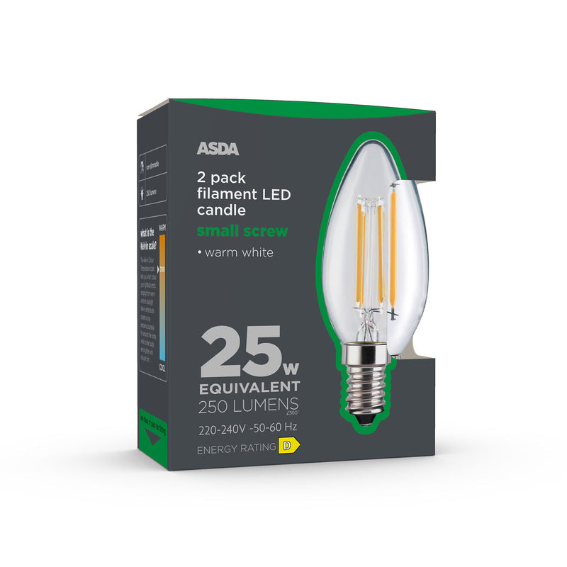 ASDA candle lightbulb warm white 25W small screw E14 - British product