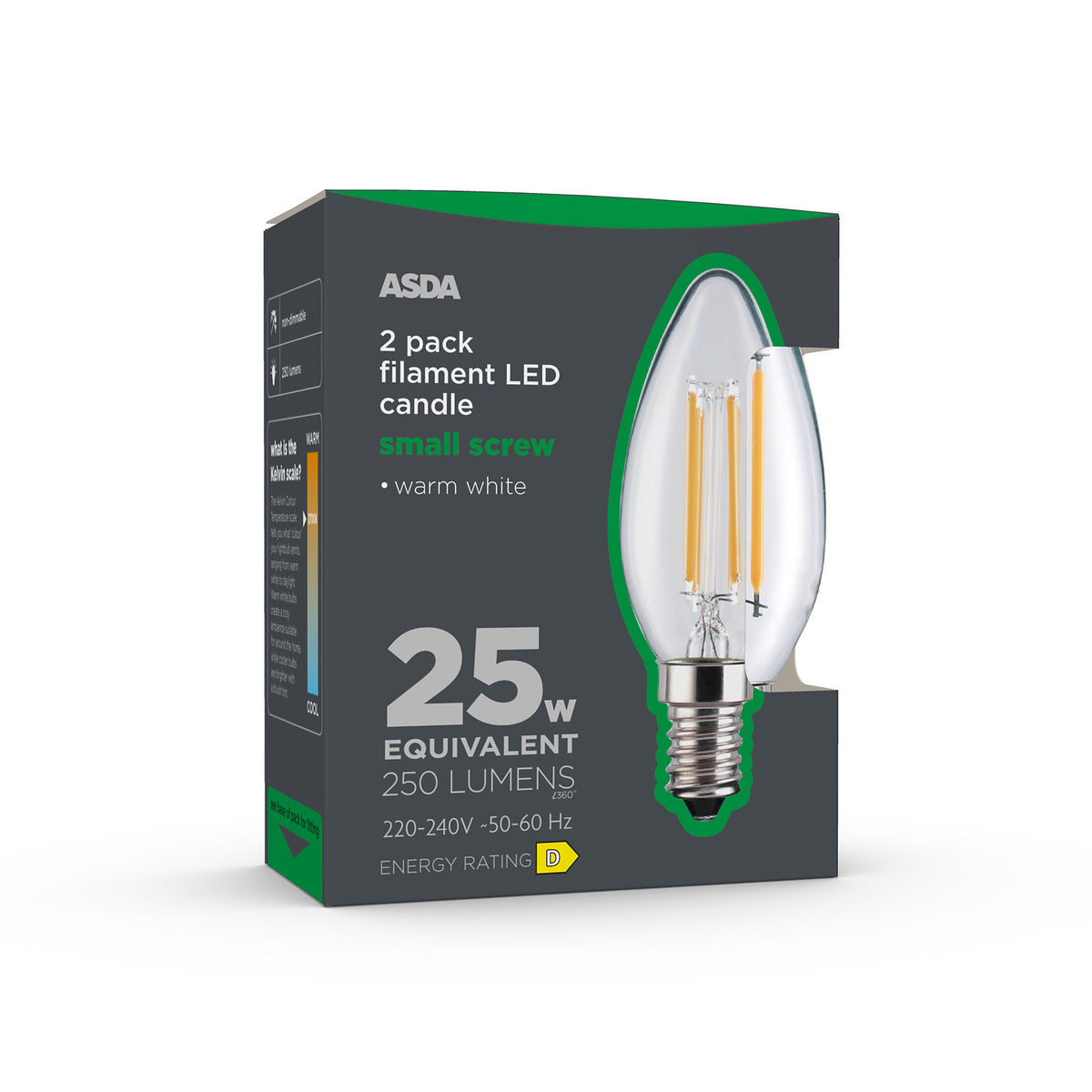 ASDA candle lightbulb warm white 25W small screw E14 - British product