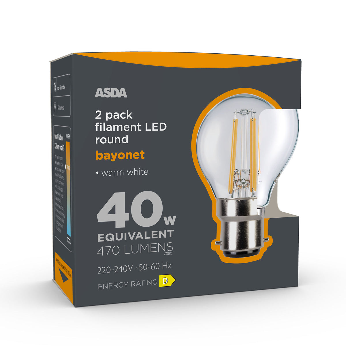ASDA clear filament candle bulb 2 pack, UK version