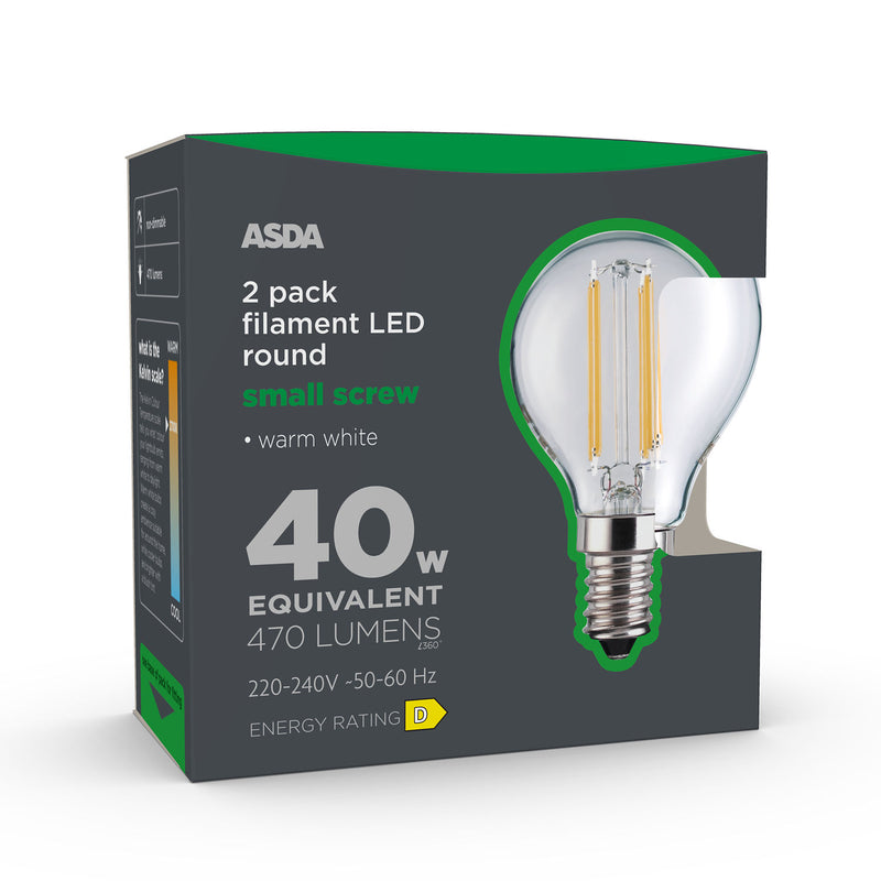 ASDA clear filament bulb 2 pack warm white E14 - British product
