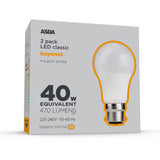 ASDA LED Classic lightbulb bayonet 2 pack, imported from the UK