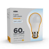 ASDA LED lightbulb daylight 60W equivalent bayonet 2 pack - British product