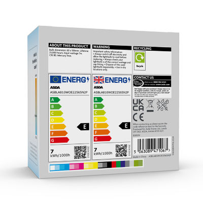 ASDA LED classic daylight bulb 60W equivalent 2 pack, imported from the UK