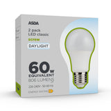 ASDA LED classic daylight bulb 60W equivalent 2 pack, imported from the UK