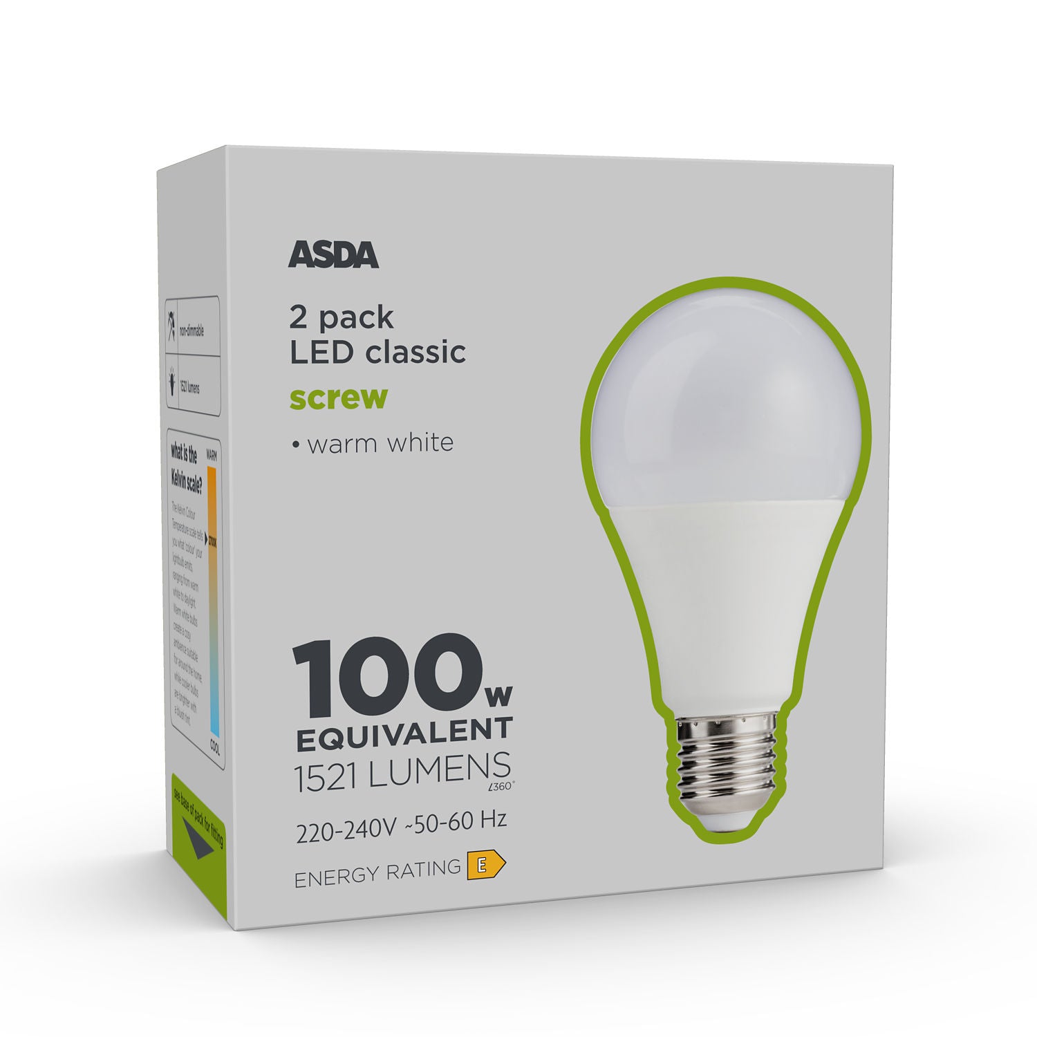 ASDA LED 100W warm white bulb 2 pack, imported from the UK