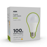 ASDA LED 100W warm white bulb 2 pack, imported from the UK
