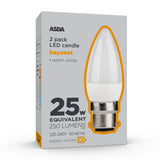 ASDA LED candle bulb B22 2 pack 250 lumens (British brand)