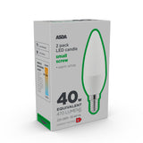 ASDA LED candle lightbulb warm white 40w equivalent 2 pack, UK version