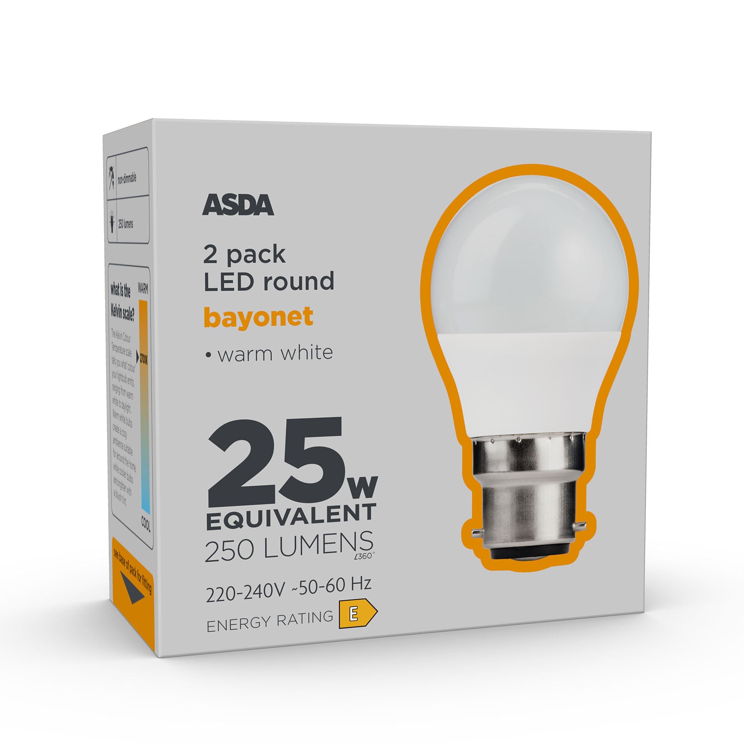 ASDA warm white LED lightbulb B22 2 pack (British brand)