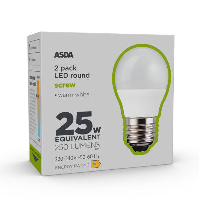 ASDA ASDA LED 25W Equivalent Warm White E27 Non-Dimmable Light Bulb (2 Pack)- Buy online at McGrocer