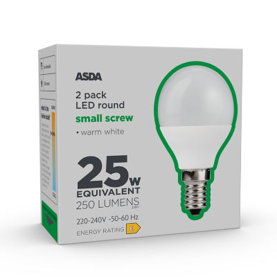 ASDA LED lightbulbs warm white 2 pack 250 lumens - British product