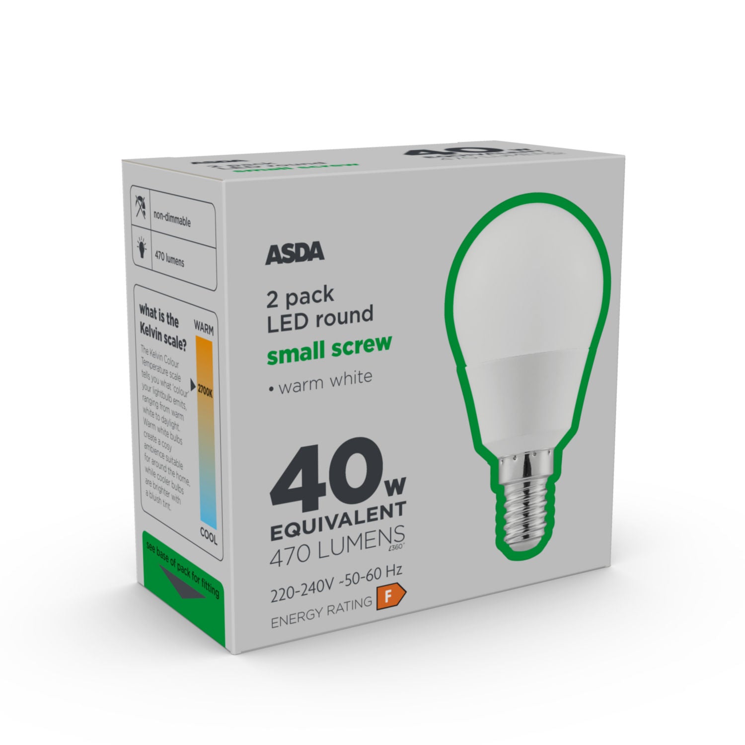 ASDA LED round light bulbs small Edison screw cap 2 pack, imported from the UK
