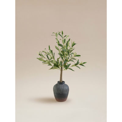 George Home artificial olive plant in black pot, imported from the UK