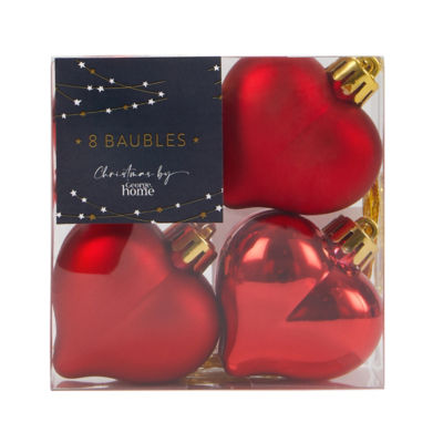 George Home red heart baubles 8 pack, UK version