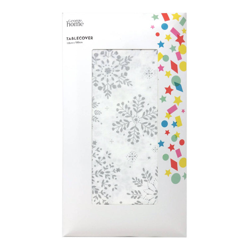 George Home snowflakes tablecover white silver 118x180cm, UK version