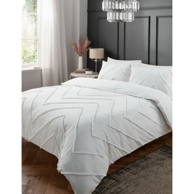 George Home white tufted cotton zig zag duvet set king - British product