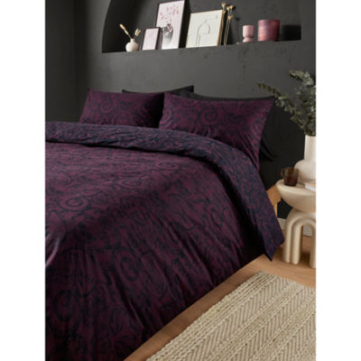 George Home duvet set plum skeleton damask reversible king, imported from the UK