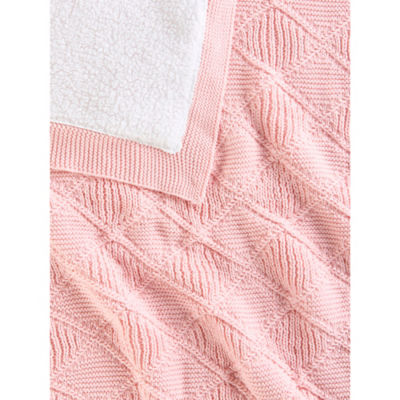 George Home pink sherpa-backed knit blanket 75x100cm, UK version