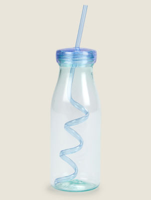 George Home blue milk bottle with straw 540ml (British brand)