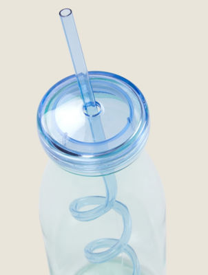 George Home blue milk bottle with straw 540ml (British brand)