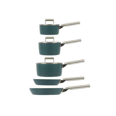George Home teal retro non-stick pan set of 5 (British brand)