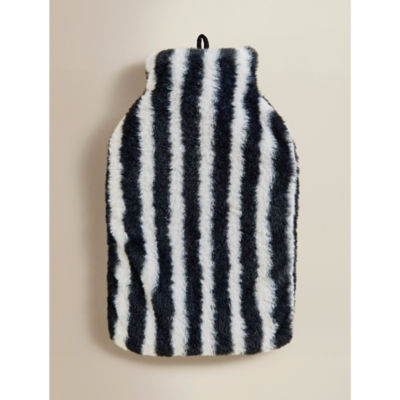 George Home faux fur hot water bottle black and white stripes, imported from the UK