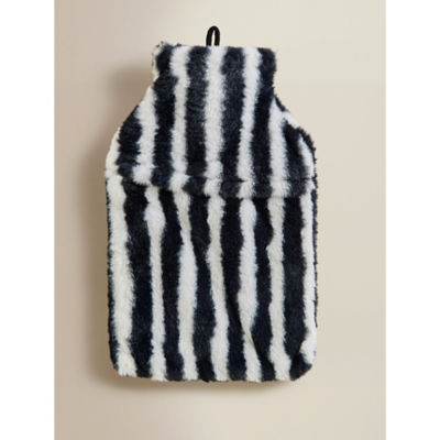 George Home faux fur hot water bottle black and white stripes, imported from the UK